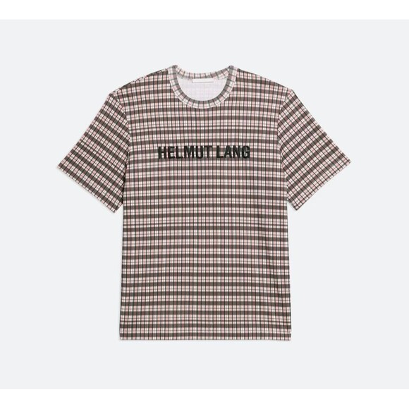 HELMUT LANG Shirt Mens Large Red Black Digital Check Logo Tee T-Shirt $225 - Picture 1 of 9